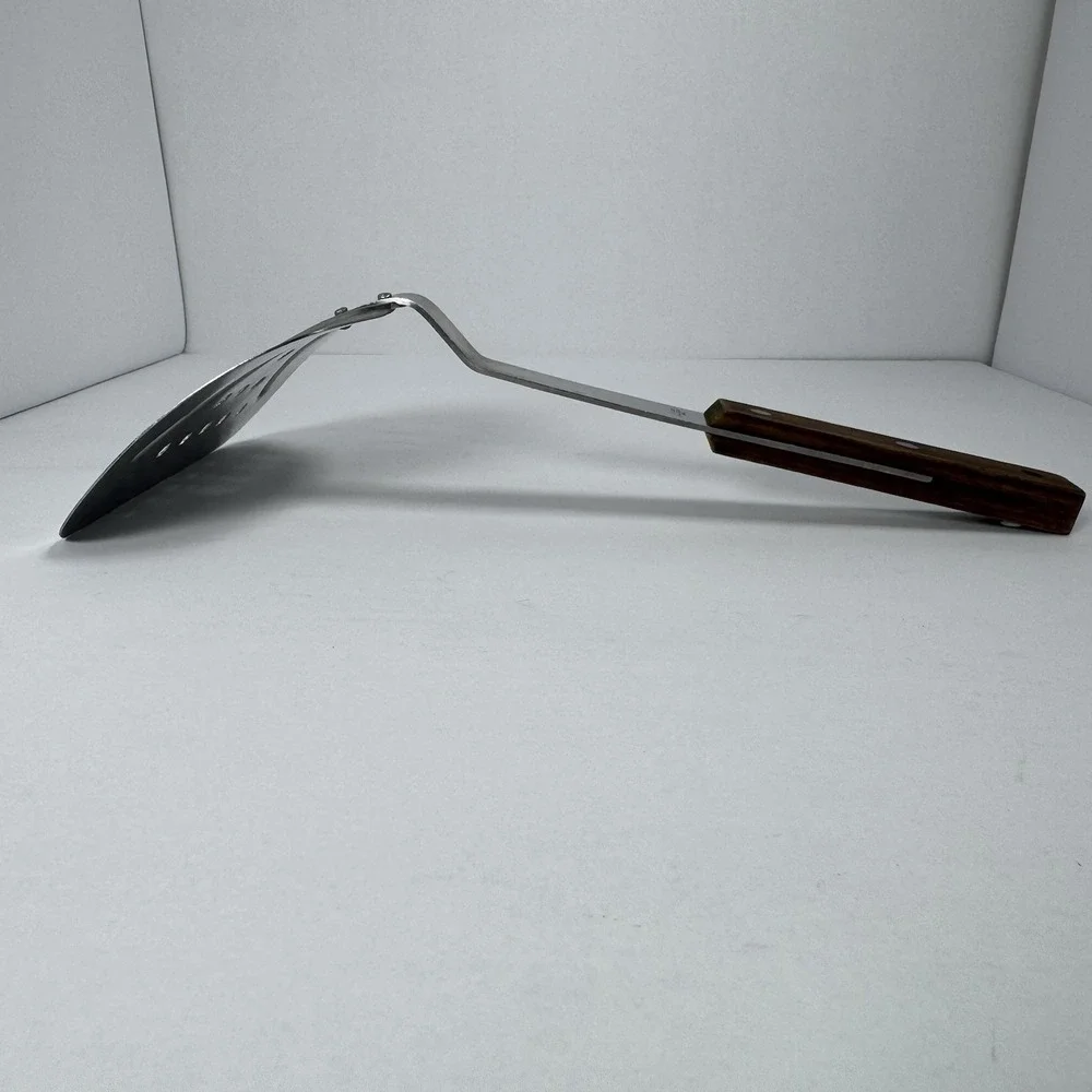 Vintage Vernco Stainless Steel Slotted Spatula Serrated Edge Wood Handle Japan
